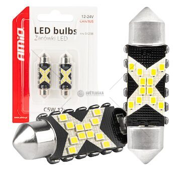 LED žárovka CANBUS 12SMD Festoon C5W 2016 41mm White 12/24V AMiO-04238
