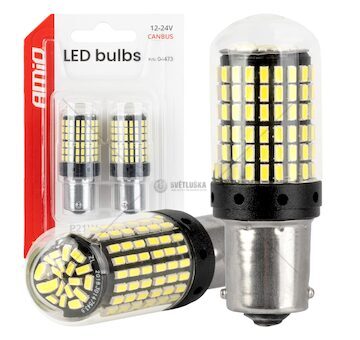 LED žárovka CANBUS BA15S P21W R10W R5W 600lm 144SMD Bílá 12V 24V AMiO-04473
