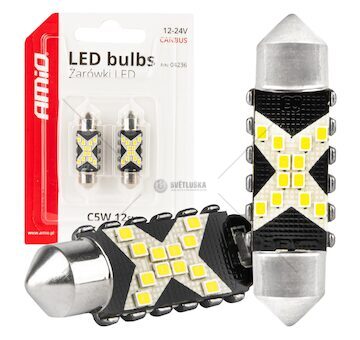 LED žárovky CANBUS 12SMD Festoon C5W 2016 36mm White 12/24V AMiO-04236