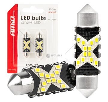 LED žárovky CANBUS 12SMD Festoon C5W 2016 39mm White 12/24V AMiO-04237