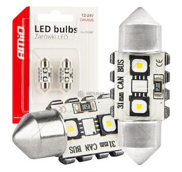 LED žárovky CANBUS 12SMD Festoon C5W 3838 31mm White 12/24V AMiO-04247
