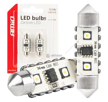 LED žárovky CANBUS 12SMD Festoon C5W 3838 36mm White 12/24V AMiO-04248