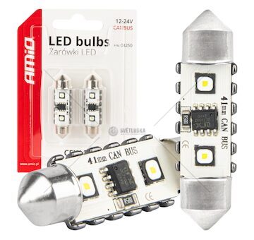 LED žárovky CANBUS 12SMD Festoon C5W 3838 41mm White 12/24V AMiO-04250