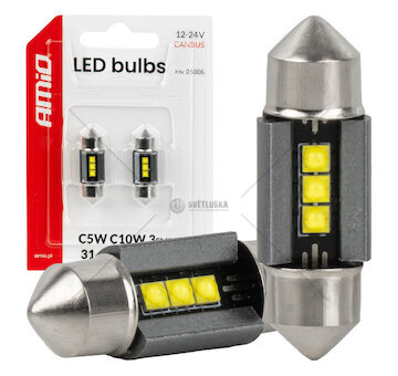 LED žárovky CANBUS 31mm 2525 3SMD White 12/24V AMIO-05006
