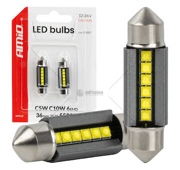 LED žárovky CANBUS 36mm 2525 6SMD White 12/24V AMIO-05007