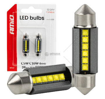 LED žárovky CANBUS 39mm 2525 6SMD White 12/24V AMIO-05008