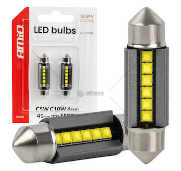 LED žárovky CANBUS 41mm 2525 6SMD White 12/24V AMIO-05009