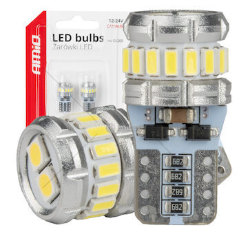 LED žárovky CANBUS T10 W5W 16SMD 2SMD 3014 3030 Bílé 12V 24V AMiO-04260