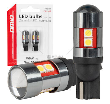 LED žárovky CANBUS T10 W5W 9 SMD 3030 Bílé 12V 24V 36V 48V AMiO-04244