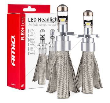 LED žárovky do auta FLEX+ série H4 čočka 12V 24V 6000K Canbus AMIO-03658