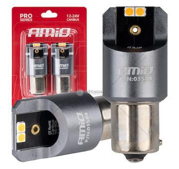 LED žárovky FULL CANBUS PRO PY21W 4x3030 SMD amber 12V 24V AMIO-03584