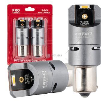 LED žárovky FULL CANBUS PY21W 2x1860 SMD amber 12V 24V AMIO-03604