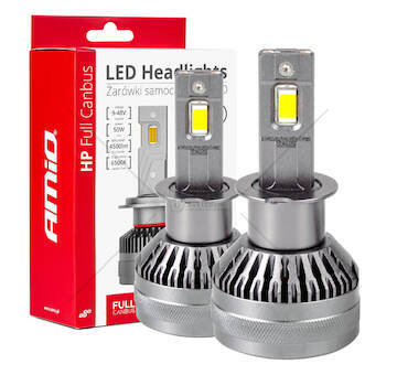 LED žárovky hlavního svícení HP Full Canbus H3 12V 24v 6500k AMiO-03672