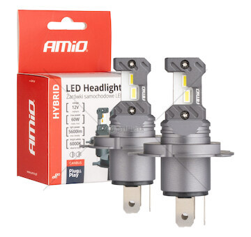 LED žárovky hlavního svícení Hybrid série H4 H19 6000K Canbus 60W AMIO-04114