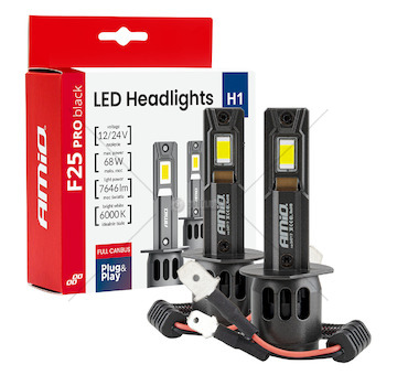 LED žárovky hlavního svícení Série F25 PRO BLACK FULL CANBUS H1 68W 12V 24V AMiO-04717