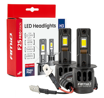 LED žárovky hlavního svícení Série F25 PRO BLACK FULL CANBUS H3 68W 12V 24V AMiO-04718