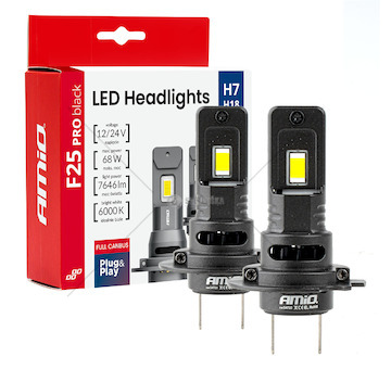 LED žárovky hlavního svícení Série F25 PRO BLACK FULL CANBUS H7 68W 12V 24V AMiO-04720
