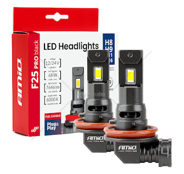 LED žárovky hlavního svícení Série F25 PRO BLACK FULL CANBUS H8 H9 H11 H16 68W 12V 24V AMiO-04721
