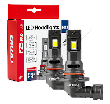 LED žárovky hlavního svícení Série F25 PRO BLACK FULL CANBUS HB3 68W 12V 24V AMiO-04722