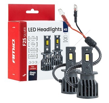 LED žárovky hlavního svícení Série F25 SILVER FULL CANBUS H3 52W 12V 24V AMiO-04702