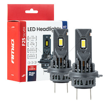 LED žárovky hlavního svícení Série F25 SILVER FULL CANBUS H7/H18 62W 12V 24V AMiO-04704
