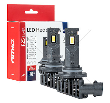 LED žárovky hlavního svícení Série F25 SILVER FULL CANBUS HB3 9005 52W 12V 24V AMiO-04706
