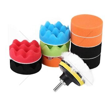 Leštící kotouče s nosičem a adaptérem do vrtačky, sada 12 ks