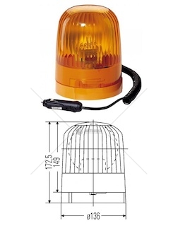 Maják výstražný rotační 24v/36v h1 junor oranžový magnetický, kabel 1,5m 0205873_A