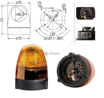 Maják výstražný rotační 24v/h1 70w, oranžový, pevná montáž 0086210_A
