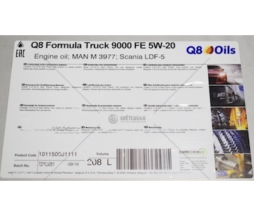 Motorový olej Q8 F TRUCK 9000 FE 5W20 208L Q8 13282