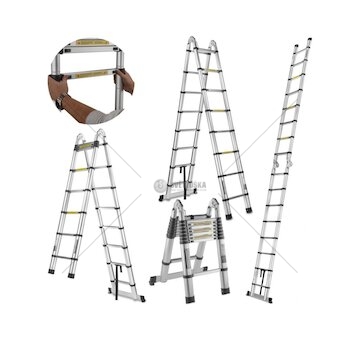 Multifunkční teleskopický žebřík 5m, 150kg, hliníkový GEKO