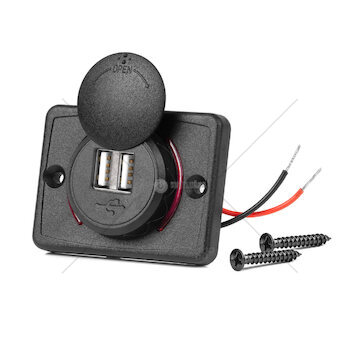 Nabíječka do auta 2x USB čtvercová s ČERVENÝM POUZE podsvícením 12/24V vodotěsná AMiO-04230