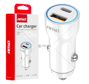 Nabíječka do auta USB-A + USB-C 20W 12/24V AMiO-03881