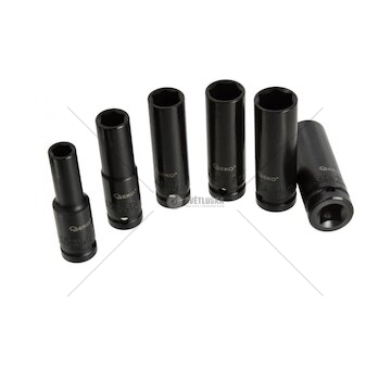 Nástrčné rázové hlavice 6 ks, 1/2" 10-21 mm, délka 77 mm GEKO