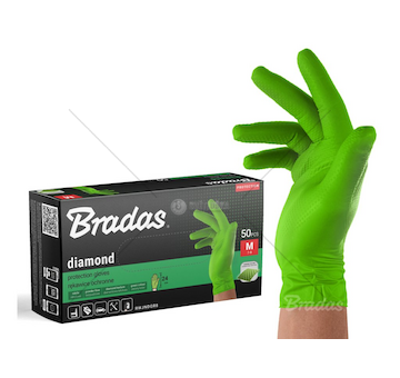 Nitrilové rukavice DIAMOND, pevné, odolné chemikáliím, 50 ks, zelené - BRADAS (Velikost: L (8–9))