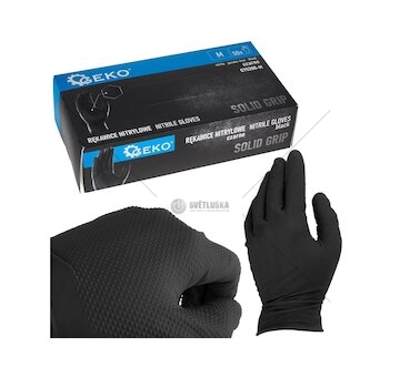 Nitrilové rukavice Solid Grip 3D, pevné, odolné chemikáliím, 50 ks, černé, velikost M - GEKO