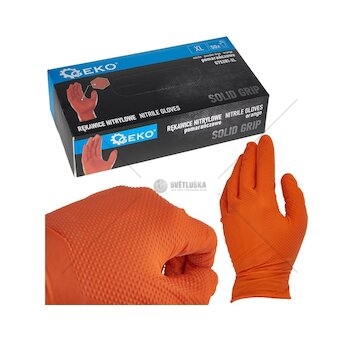 Nitrilové rukavice Solid Grip 3D, pevné, odolné chemikáliím, 50 ks, oranžové, velikost XL - GEKO