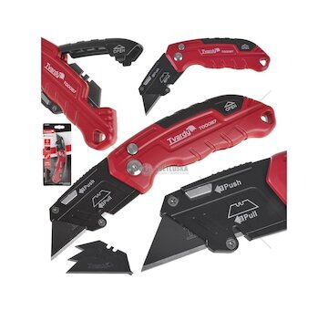 Nůž zavírací FASTFOLD s vyměnitelnou lichoběžníkovou čepelí 60x19x0,6 mm TVARDY