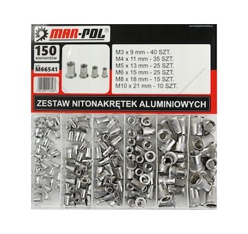 Nýtovací matice, sada 150ks, M3-M10, hliníkové MAR-POL