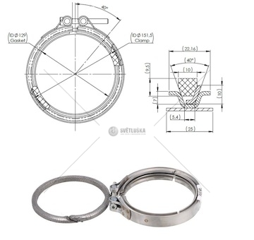 Objímka trubky výfuku s těsněním pr.129/151x22,16 - sada mercedes actros mp4/mp5 euro 6 0568087_A