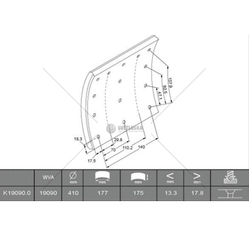 Obložení brzdové 19090.0 textar 175x410 volvo, rvi kerax 0030748_A
