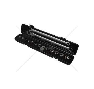 Oboustranné ráčnové očkové klíče s kloubem a průchozí hlavice, sada 15 dílů – MAR-POL