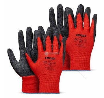 Ochranné rukavice polyesterové, potažené latexem, velikost 9 (2 páry), třída 2121X – AMiO-04636