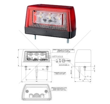 Osvětlení spz boční 12v/24v 6xled, červené, kabel 0,5m 0215396_A