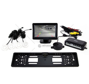 Parkovací asistent 4 senzory bílé TFT01 4,3 `s kamerou CAM-402 LED v podložce pod SPZ