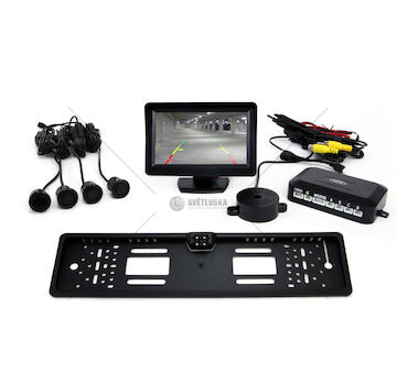 Parkovací asistent 4 senzory černé GOLD 18mm TFT01 4,3 `s kamerou ·CAM-402 LED v podložce pod SPZ