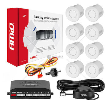 Parkovací asistent se zvukovým signalizátorem 8-senzorové bílé AMiO-01599