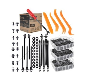 Plastové spojovací kolíky, příchytky, nástroje na demontáž, sada 655ks GEKO