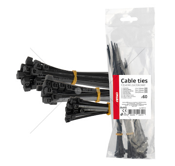 Plastové stahovací pásky, sada 60 ks AMiO-04314