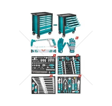 Pojízdný dílenský vozík se sadou nářadí 162ks, 7 šuplíků TOTAL